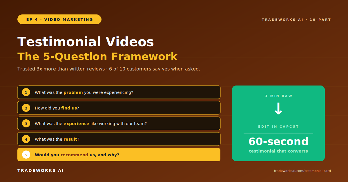 Contractor testimonial video 5-question framework